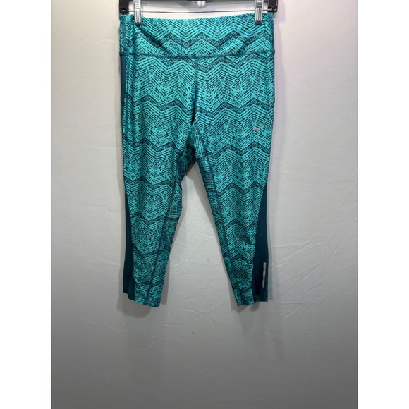 Nike Pants - Nike‎ Dri-FIT Running Leggings Womens Medium Teal Black Chevron Crop Tights